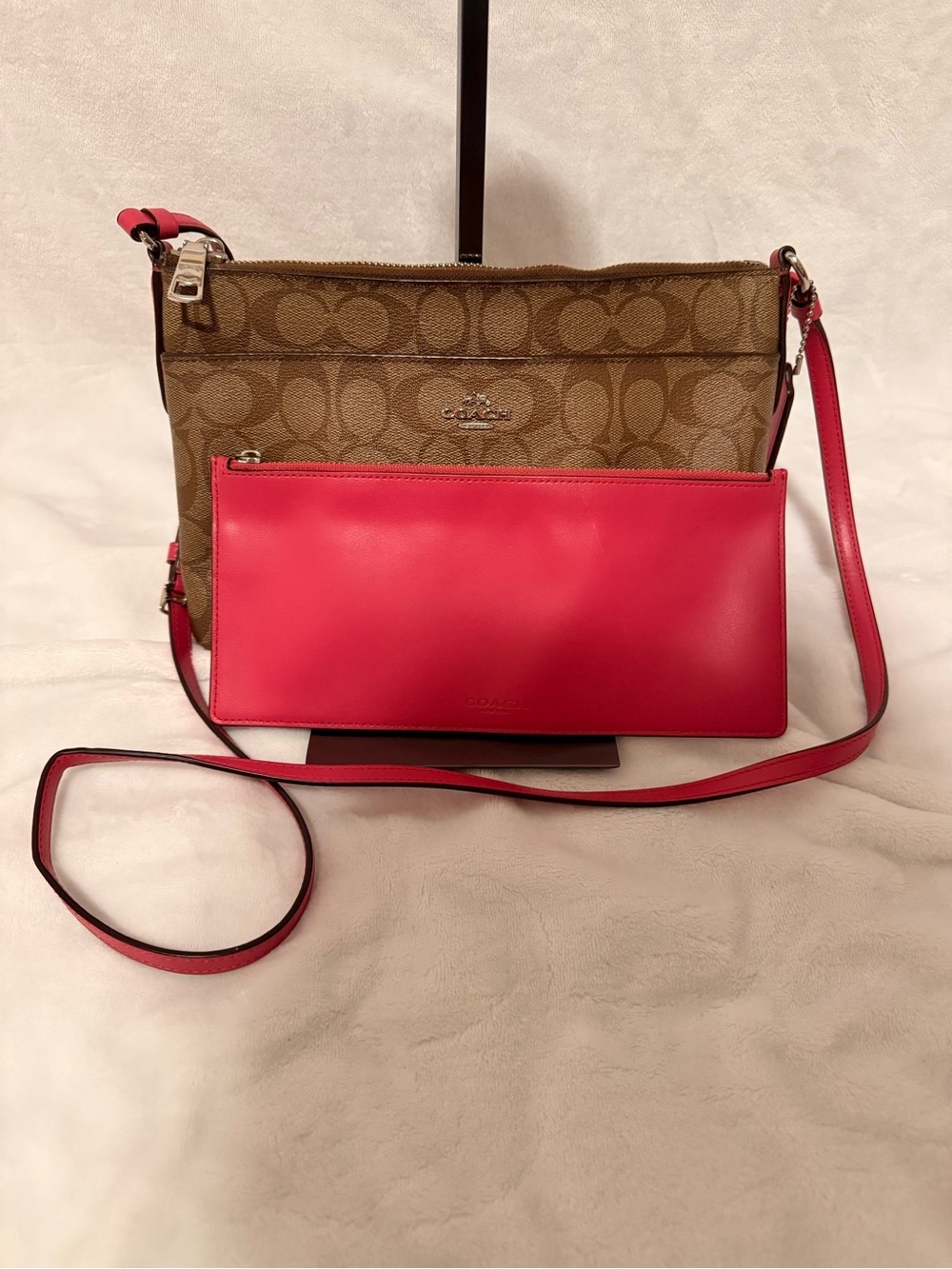 Coach East/West Pop Up Crossbody with Pink Leather Removable Pouch
